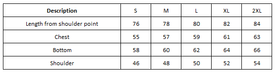 Size chart rain jacket Benelli